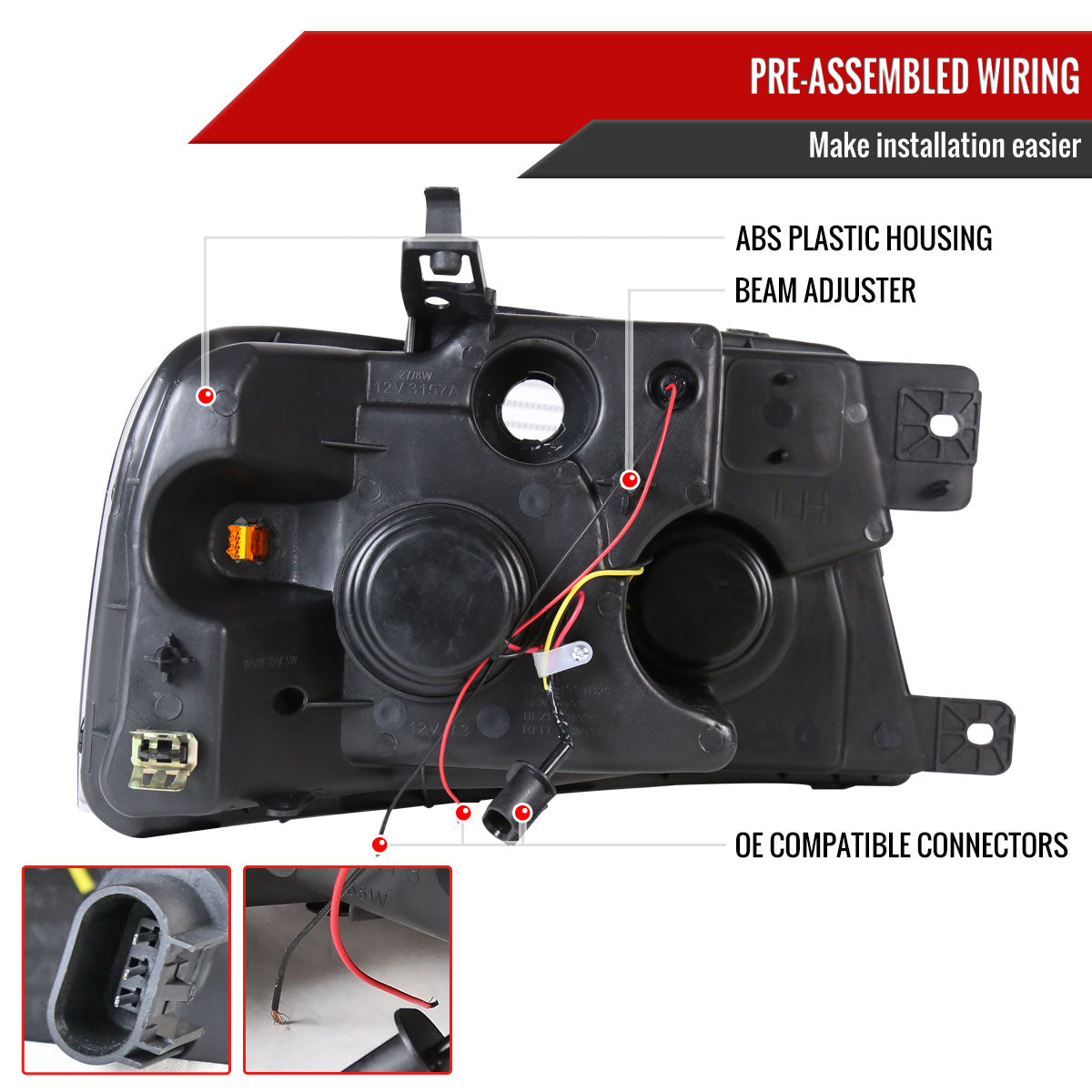 2004-2008 Ford F-150/ 2006-2008 Lincoln Mark LT Dual Halo Projector Headlights w/ LED Light Strip (Matte Black Housing/Clear Lens)