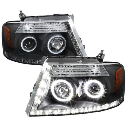 2004-2008 Ford F-150/ 2006-2008 Lincoln Mark LT Dual Halo Projector Headlights w/ LED Light Strip (Matte Black Housing/Clear Lens)