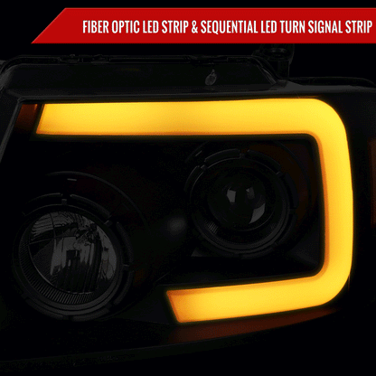 2004-2008 Ford F-150/ 2006-2008 Lincoln Mark LT Switchback Sequential LED C-Bar Projector Headlights (Matte Black Housing/Clear Lens)