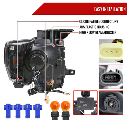 2009-2014 Ford F-150 LED Strip Projector Headlights (Chrome Housing/Clear Lens)