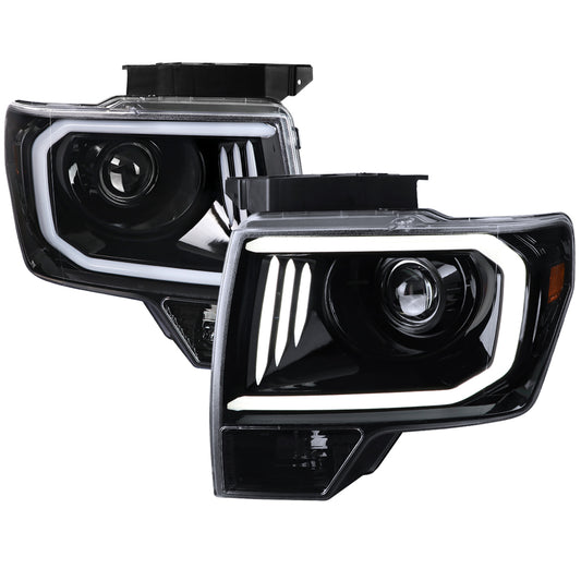 2009-2014 Ford F-150 LED C-Bar Projector Headlights (Jet Black Housing/Clear Lens)