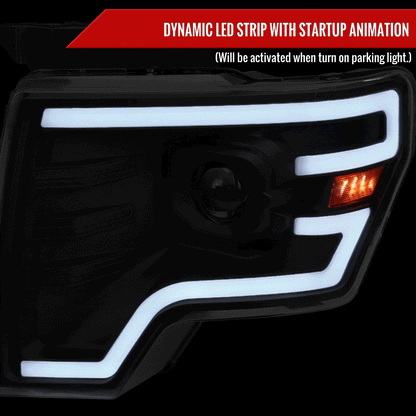 2009-2014 Ford F-150 Switchback Sequential LED Turn Signal Projector Headlights (Matte Black Housing/Clear Lens)