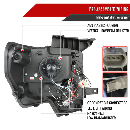 2009-2014 Ford F-150 Dual Halo Projector Headlights (Matte Black Housing/Clear Lens)