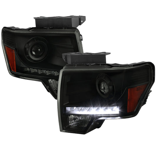 2009-2014 Ford F-150 Projector Headlights w/ LED Light Strip (Black Housing/Smoked Lens)