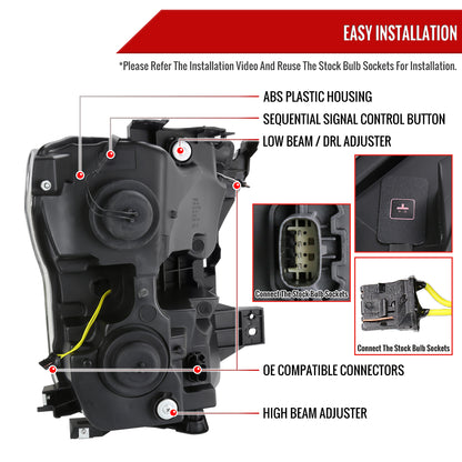 2015-2017 Ford F-150 LED Bar Projector Headlights w/ Switchback Sequential Turn Signals (Chrome Housing / Smoked Lens)