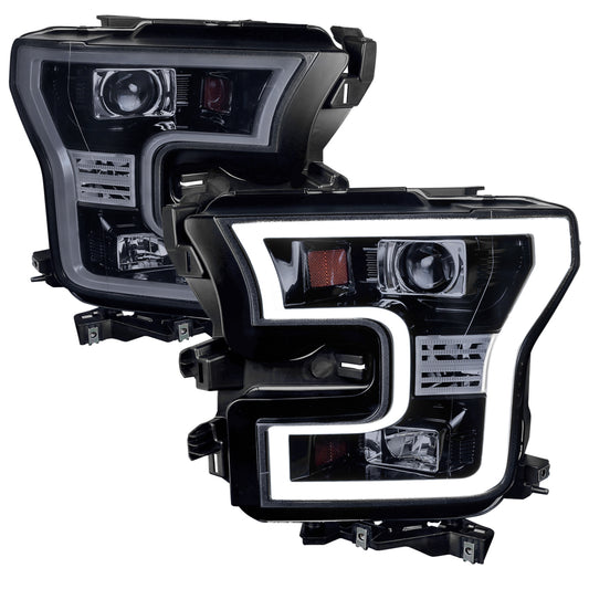 2015-2017 Ford F-150 LED Bar Outline Projector Headlights (Glossy Black Housing/Smoked Lens)