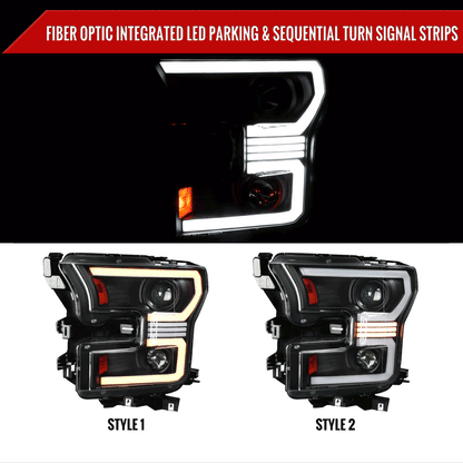 2015-2017 Ford F-150 LED Bar Projector Headlights w/ Switchback Sequential Turn Signals (Black Housing / Clear Lens)