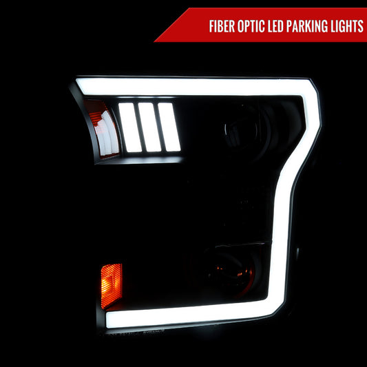 2015-2017 Ford F-150 LED Bar Projector Headlights - RS (Black Housing/Smoked Lens)