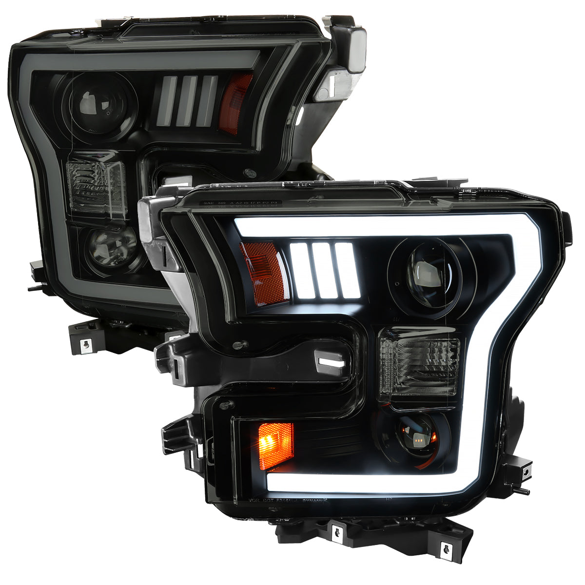 2015-2017 Ford F-150 LED Bar Projector Headlights - RS (Black Housing/Smoked Lens)