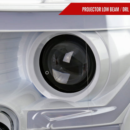 2015-2017 Ford F-150 LED Bar Projector Headlights w/ Switchback Sequential Turn Signals (White Housing / Clear Lens)