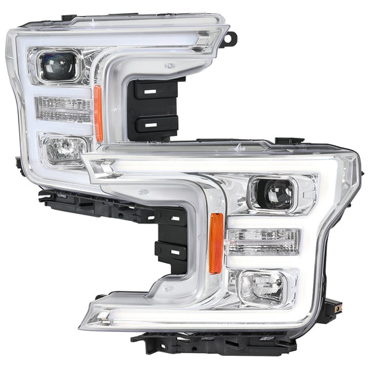2018-2020 Ford F-150 LED C-Bar Projector Headlights (Chrome Housing / Clear Lens)
