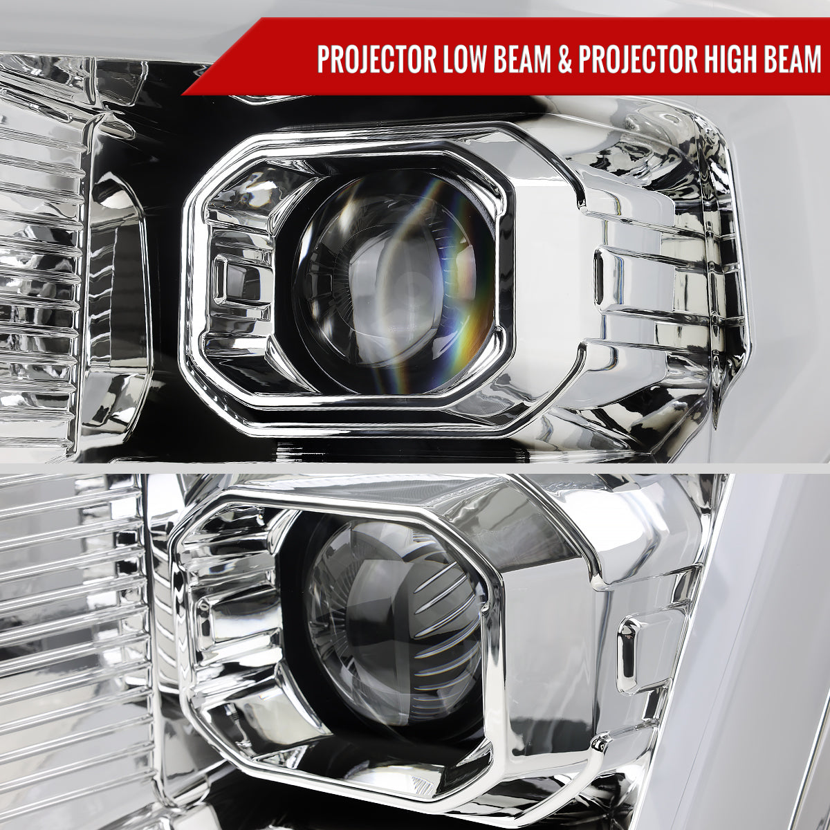 2021-2025 Ford F-150 Projector Headlight w/ Switchback Sequential Turn Signal LED Bar (Chrome Housing / Clear Lens)