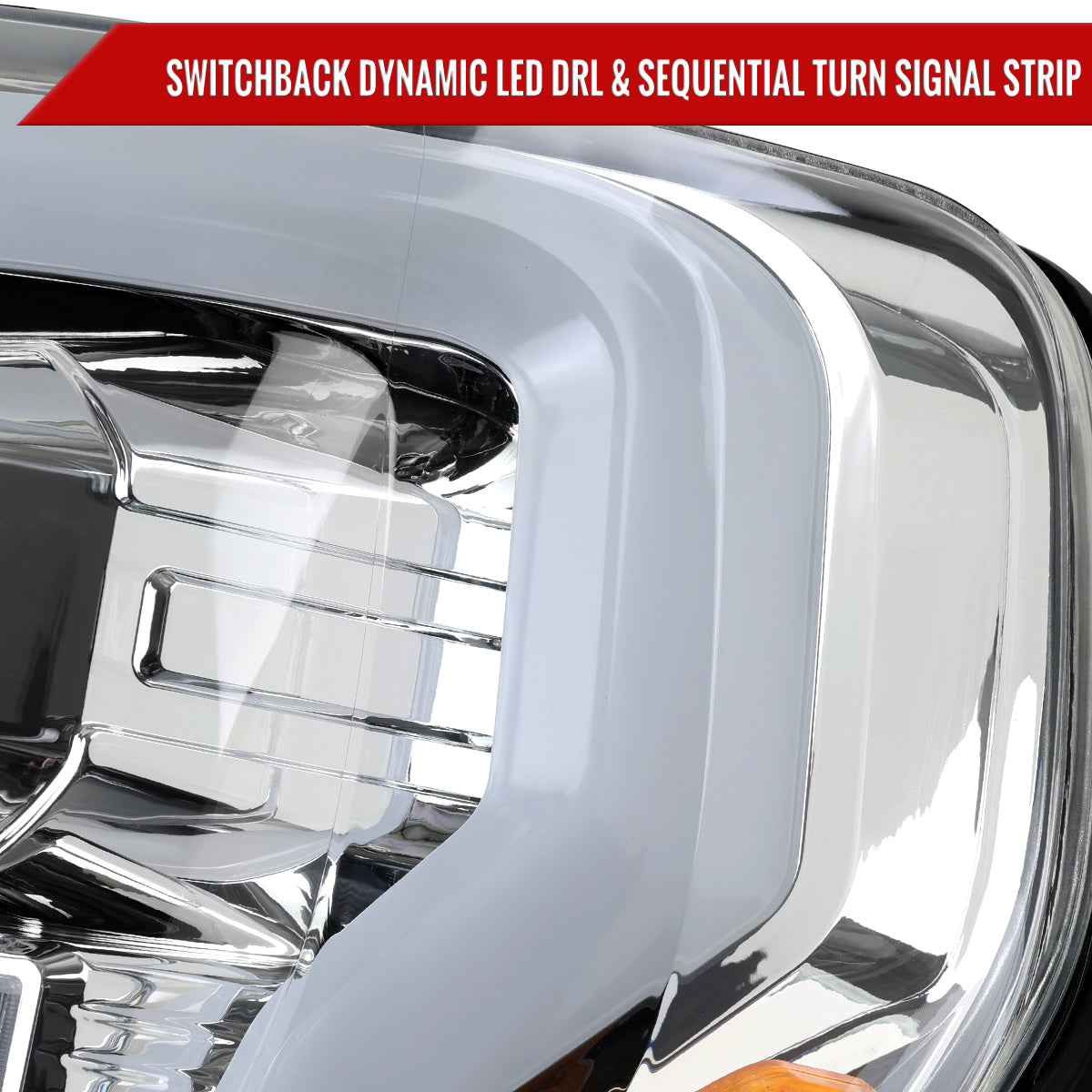 2021-2025 Ford F-150 Projector Headlight w/ Switchback Sequential Turn Signal LED Bar (Chrome Housing / Clear Lens)