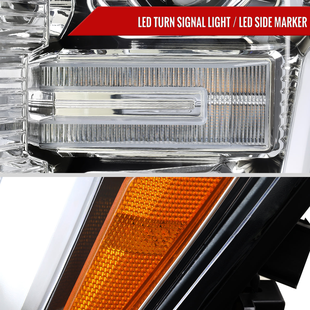 2021-2025 Ford F-150 Projector Headlight w/ Switchback Sequential Turn Signal LED Bar (Chrome Housing / Clear Lens)