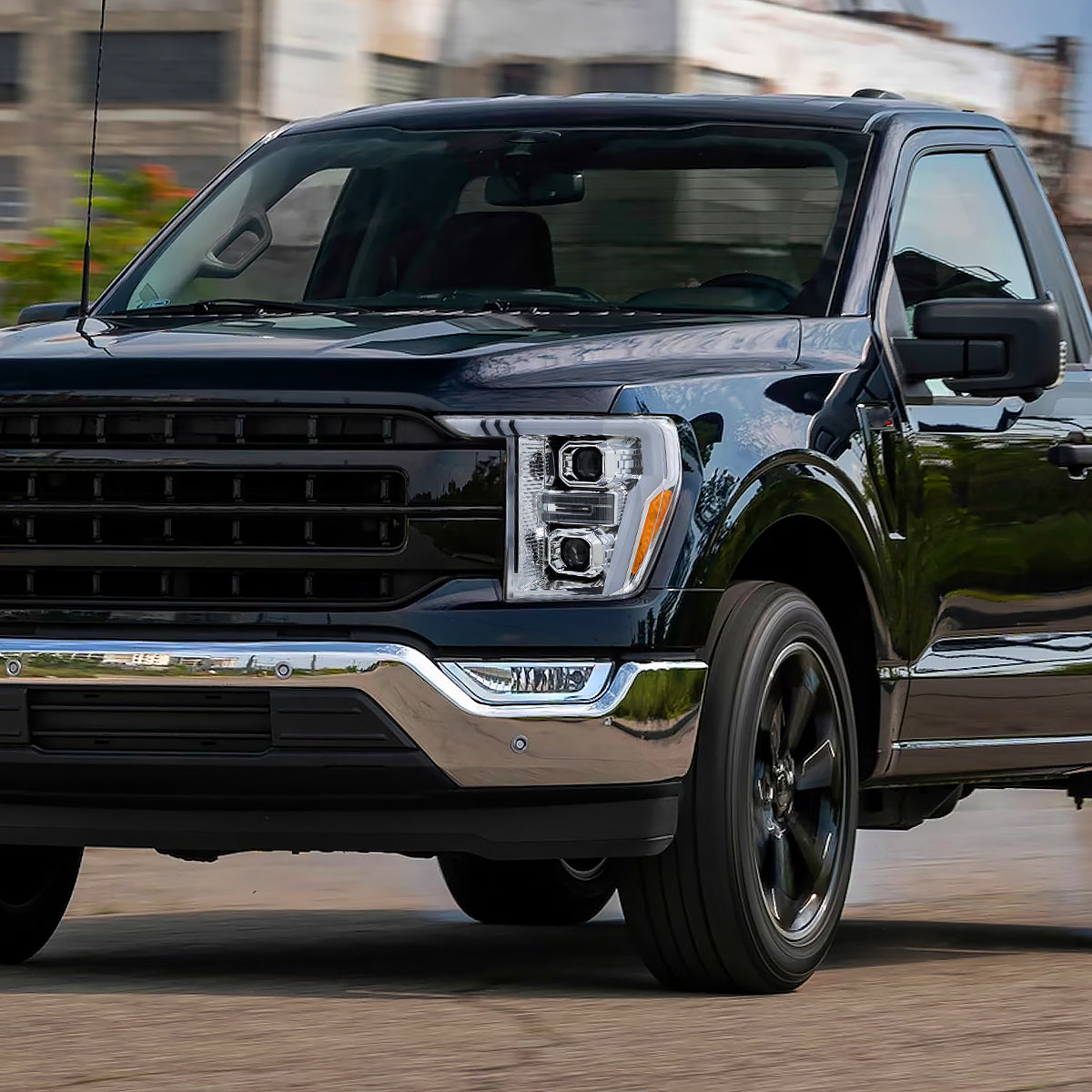 2021-2025 Ford F-150 Projector Headlight w/ Switchback Sequential Turn Signal LED Bar (Chrome Housing / Clear Lens)