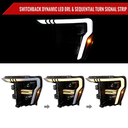 2021-2025 Ford F-150 Projector Headlight w/ Switchback Sequential Turn Signal LED Bar (Black Housing / Clear Lens)