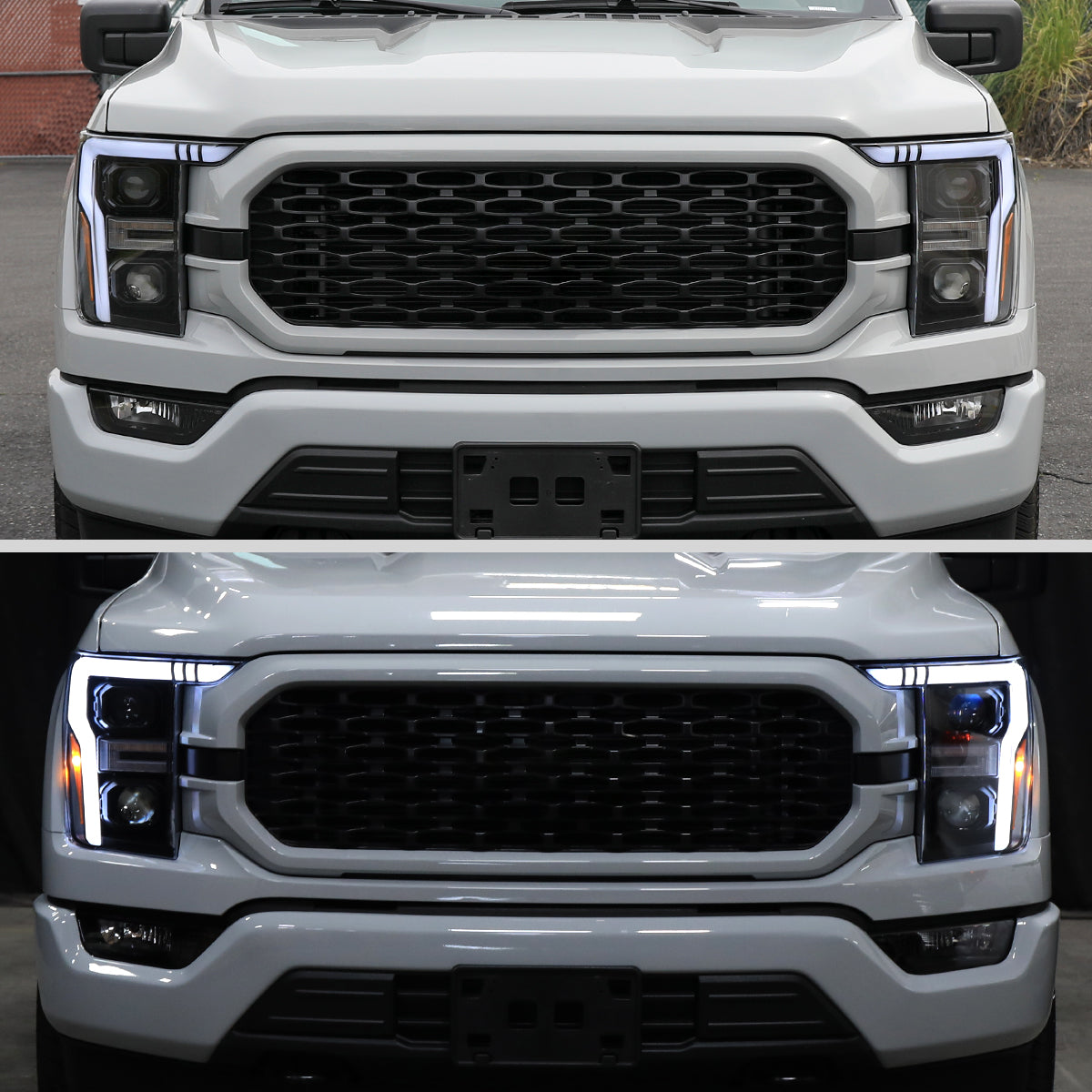 2021-2025 Ford F-150 Projector Headlight w/ Switchback Sequential Turn Signal LED Bar (Black Housing / Clear Lens)