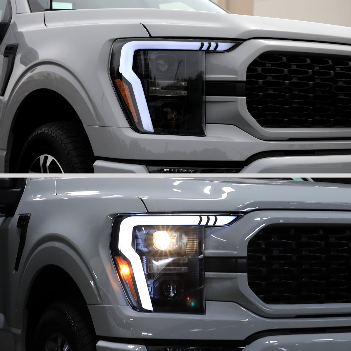 2021-2025 Ford F-150 Projector Headlight w/ Switchback Sequential Turn Signal LED Bar (Black Housing / Clear Lens)