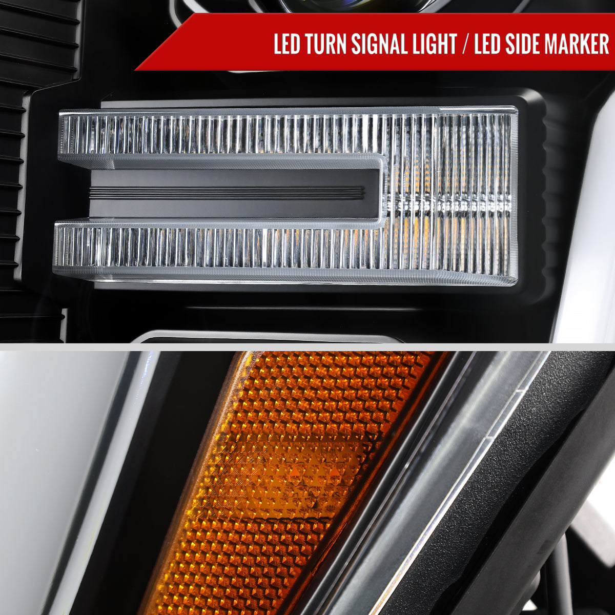 2021-2025 Ford F-150 Projector Headlight w/ Switchback Sequential Turn Signal LED Bar (Black Housing / Clear Lens)