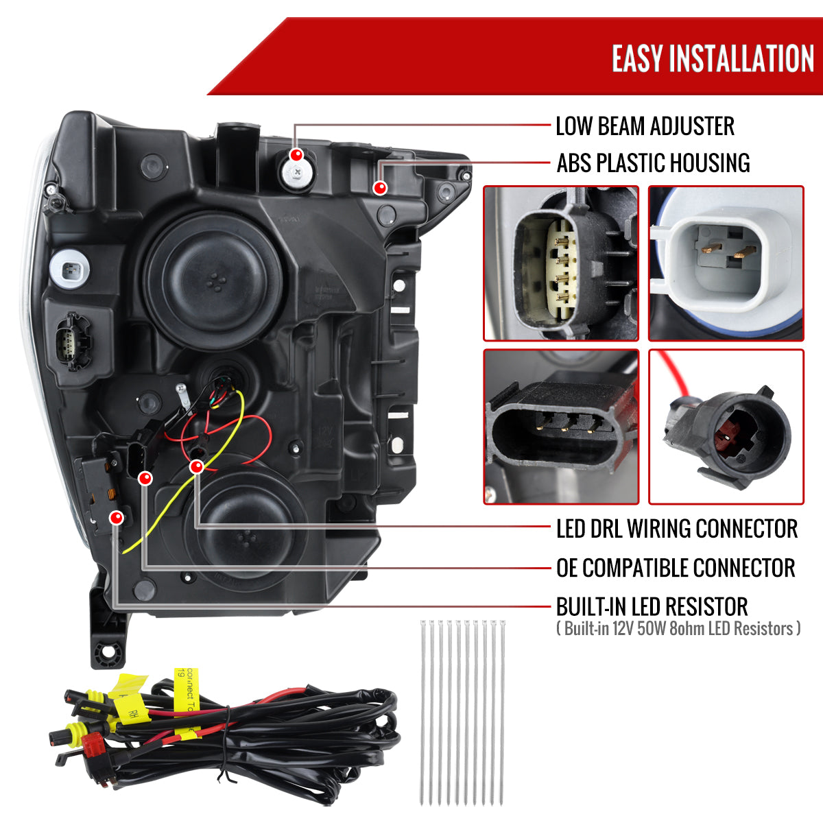 2021-2025 Ford F-150 Projector Headlight w/ Switchback Sequential Turn Signal LED Bar (Black Housing / Clear Lens)