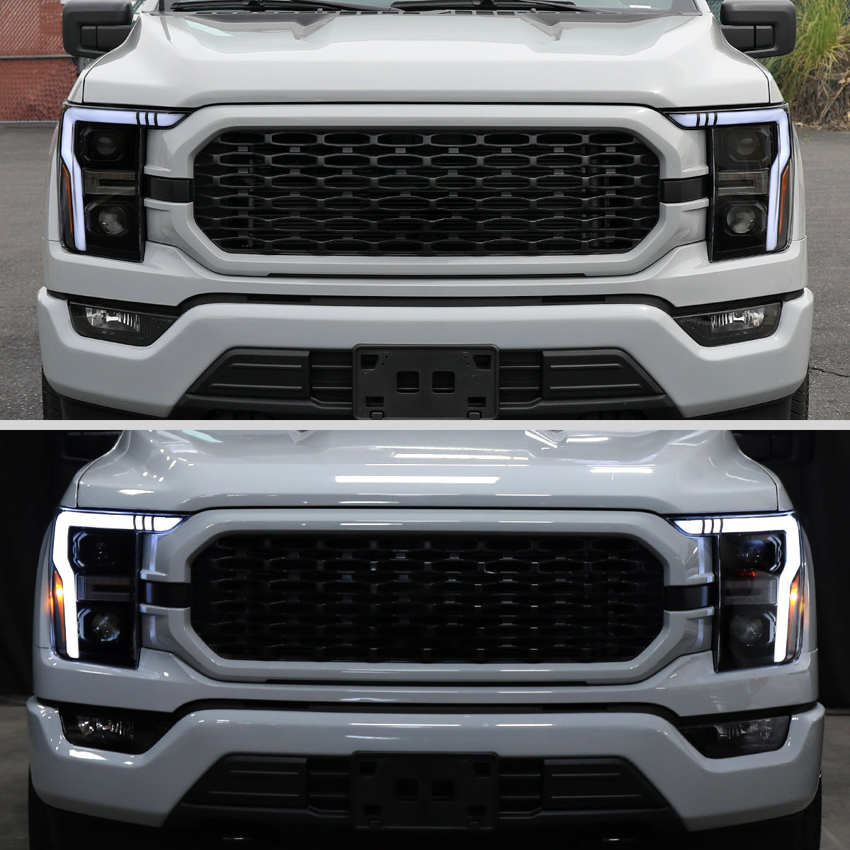 2021-2025 Ford F-150 Projector Headlight w/ Switchback Sequential Turn Signal LED Bar (Black Housing / Smoked Lens)