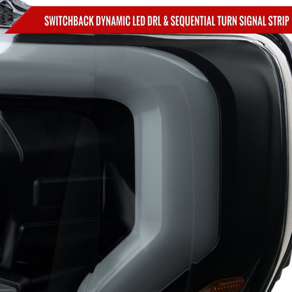 2021-2025 Ford F-150 Projector Headlight w/ Switchback Sequential Turn Signal LED Bar (Black Housing / Smoked Lens)