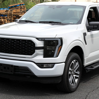 2021-2025 Ford F-150 Projector Headlight w/ Switchback Sequential Turn Signal LED Bar (Black Housing / Smoked Lens)