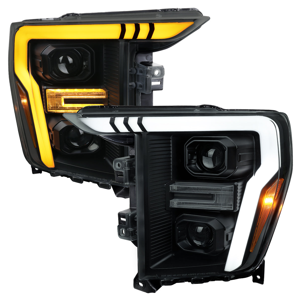2021-2025 Ford F-150 Projector Headlight w/ Switchback Sequential Turn Signal LED Bar (Black Housing / Smoked Lens)