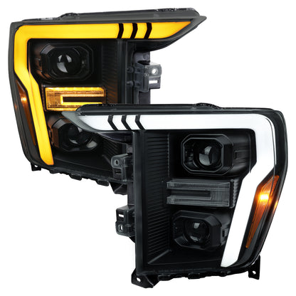 2021-2025 Ford F-150 Projector Headlight w/ Switchback Sequential Turn Signal LED Bar (Black Housing / Smoked Lens)