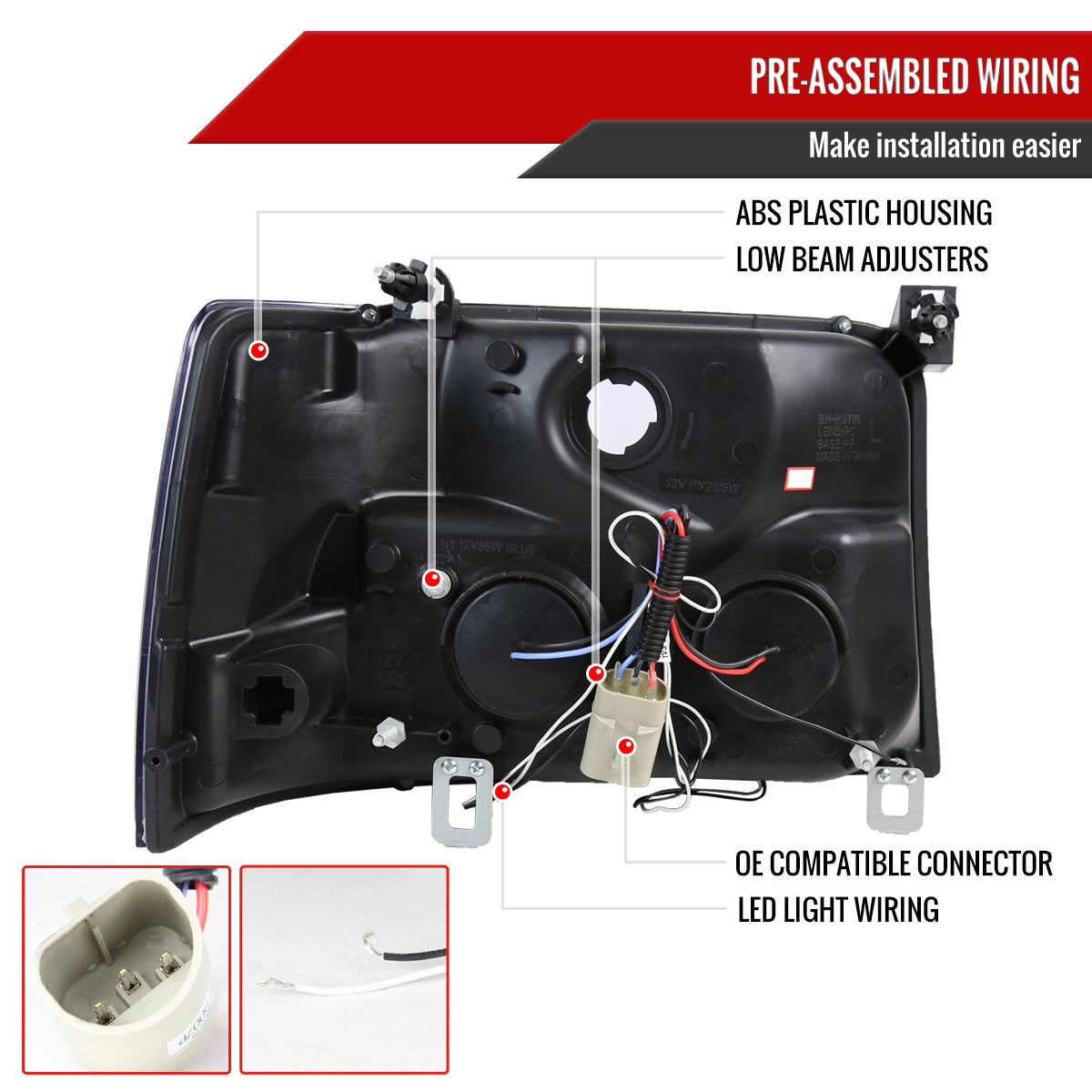 1992-1996 Ford F-150 F-250 F-350 Bronco Dual Halo Projector Headlights (Chrome Housing/Clear Lens)