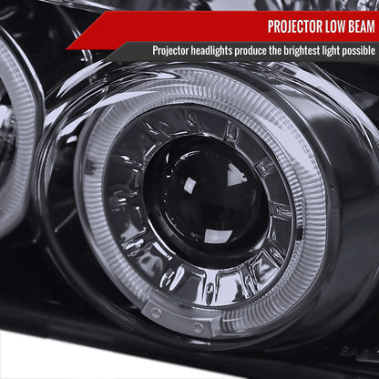 1992-1996 Ford F-150 F-250 F-350 Bronco Dual Halo Projector Headlights (Glossy Black Housing/Smoked Lens)