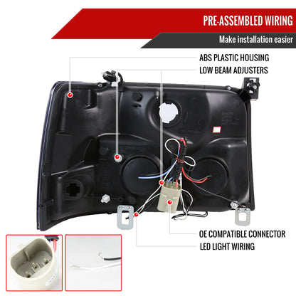 1992-1996 Ford F-150 F-250 F-350 Bronco Dual Halo Projector Headlights - V2 (Matte Black Housing/Clear Lens)