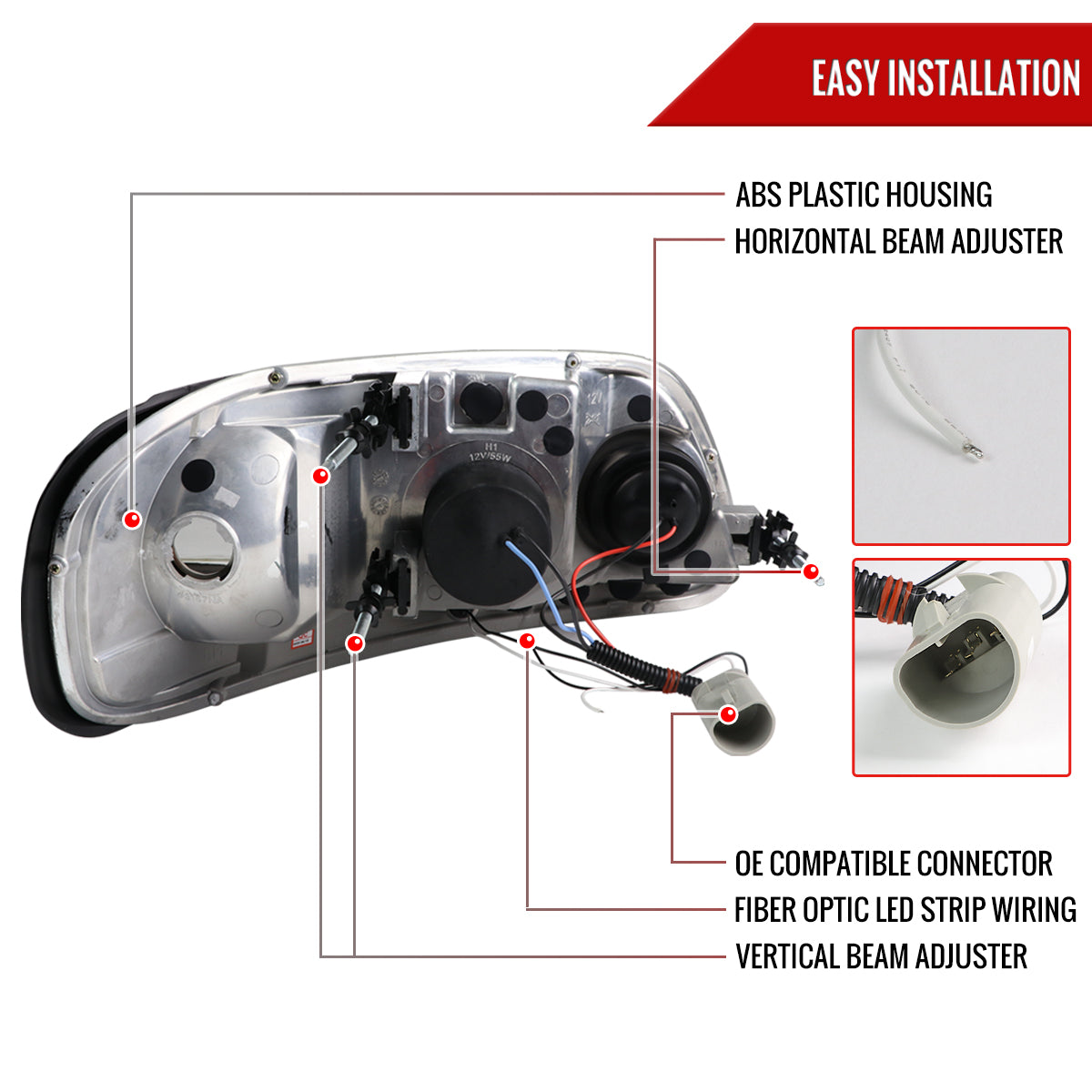 1997-2004 Ford F-150 / 1997-2002 Expedition LED C-Bar Projector Headlights (Chrome Housing/Clear Lens)