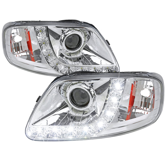 1997-2004 Ford F-150 / 1997-2002 Expedition Projector Headlights w/ SMD LED Light Strip (Chrome Housing/Clear Lens)