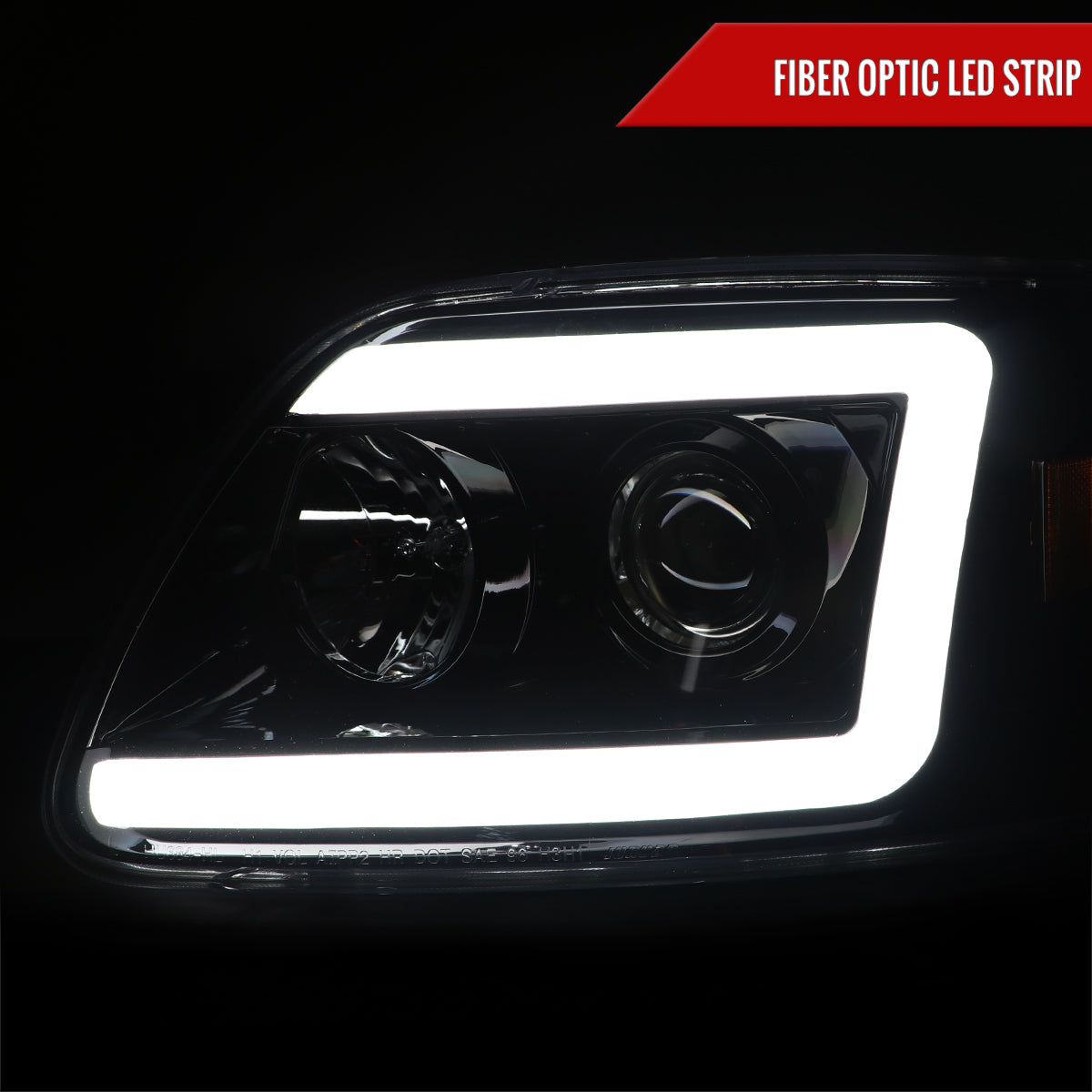 1997-2004 Ford F-150 / 1997-2002 Expedition LED C-Bar Projector Headlights (Jet Black Housing/Clear Lens)