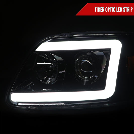 1997-2004 Ford F-150 / 1997-2002 Expedition LED C-Bar Projector Headlights (Jet Black Housing/Clear Lens)