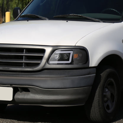 1997-2004 Ford F-150 / 1997-2002 Expedition LED C-Bar Projector Headlights (Jet Black Housing/Clear Lens)