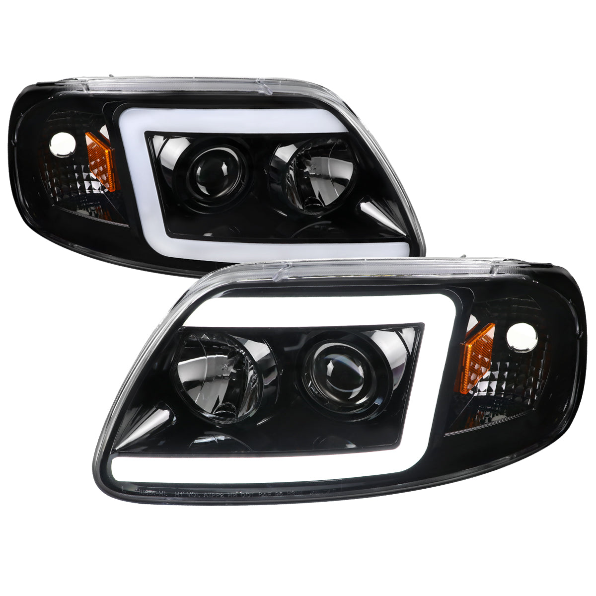1997-2004 Ford F-150 / 1997-2002 Expedition LED C-Bar Projector Headlights (Jet Black Housing/Clear Lens)