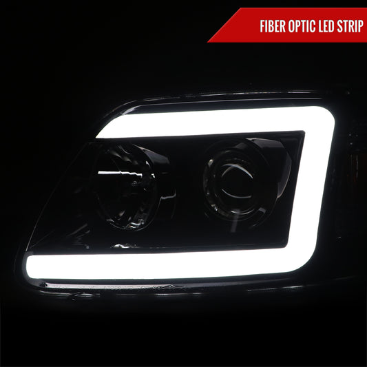 1997-2004 Ford F-150 / 1997-2002 Expedition LED C-Bar Projector Headlights (Glossy Black Housing/Smoked Lens)