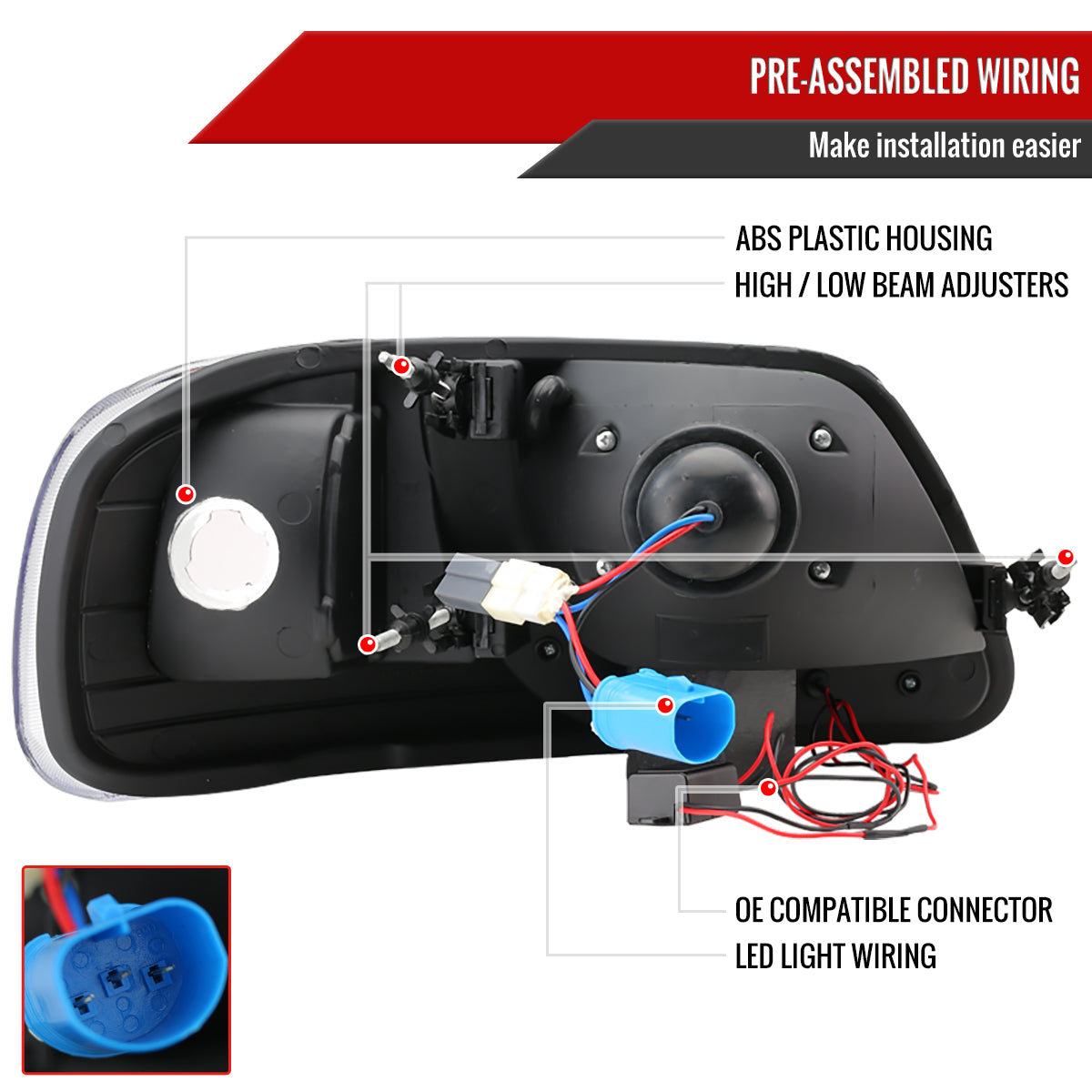 1997-2004 Ford F-150 / 1997-2002 Expedition Projector Headlights w/ SMD LED Light Strip (Chrome Housing/Smoked Lens)