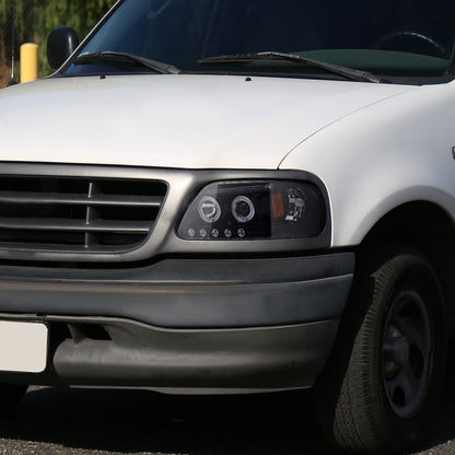 1997-2004 Ford F-150 / 1997-2002 Expedition Dual Halo Projector Headlights (Glossy Black Housing/Smoked Lens)