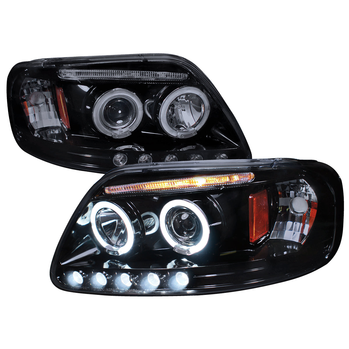 1997-2004 Ford F-150 / 1997-2002 Expedition Dual Halo Projector Headlights (Glossy Black Housing/Smoked Lens)