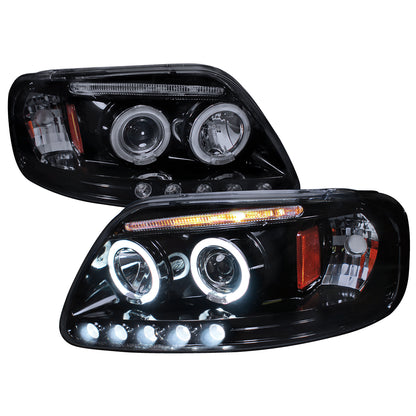 1997-2004 Ford F-150 / 1997-2002 Expedition Dual Halo Projector Headlights (Glossy Black Housing/Smoked Lens)