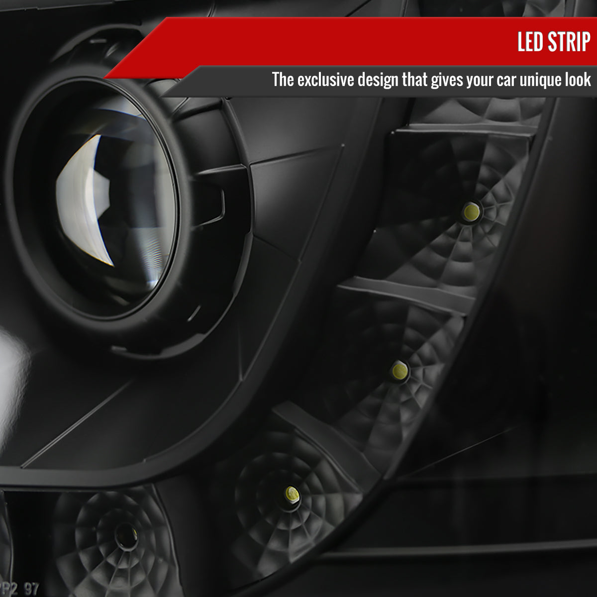 1997-2004 Ford F-150 / 1997-2002 Expedition Projector Headlights w/ SMD LED Light Strip (Matte Black Housing/Clear Lens)