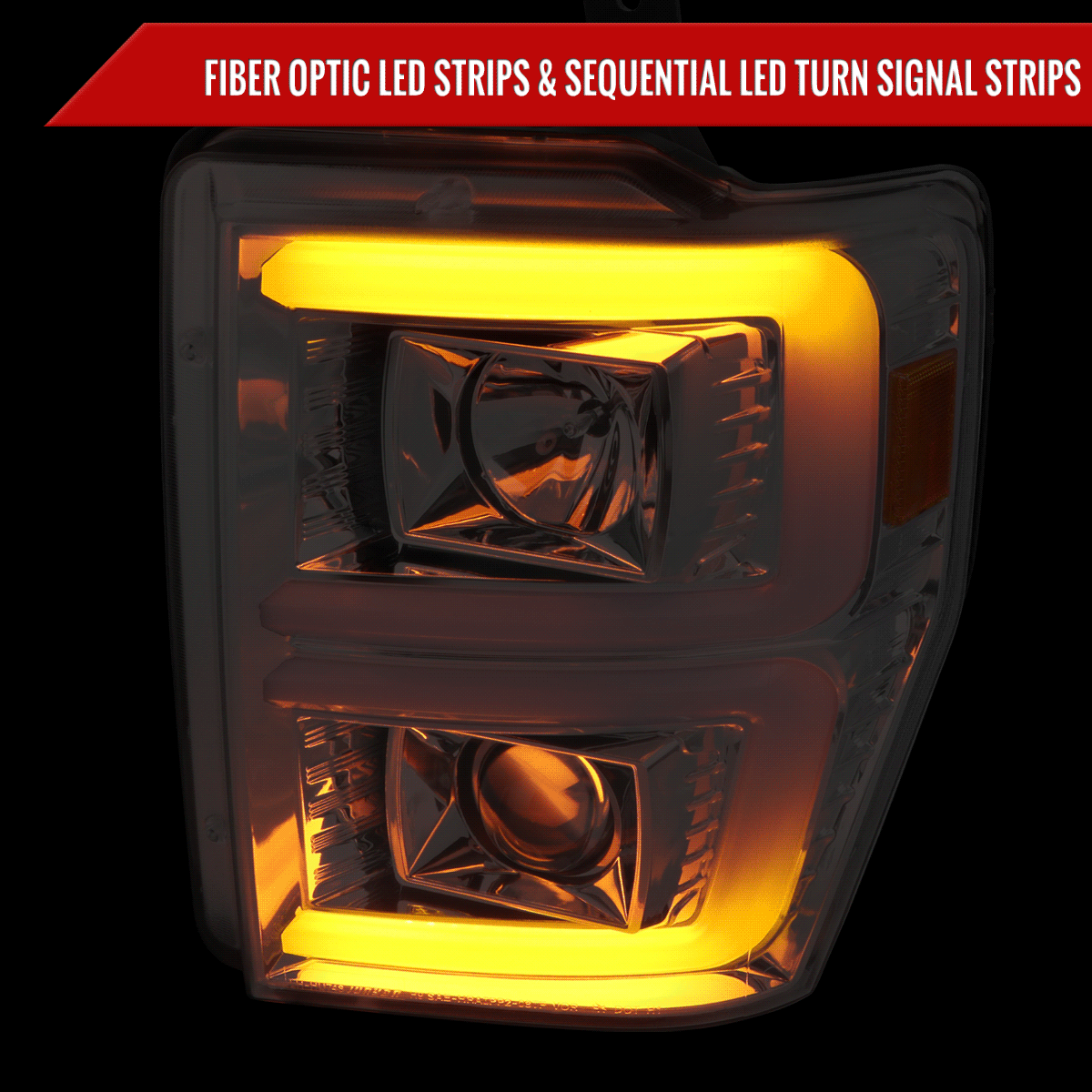 2008-2010 Ford F-250/F-350/F-450/F-550 LED Sequential Turn Signal Bar Projector Headlights (Chrome Housing/Clear Lens)