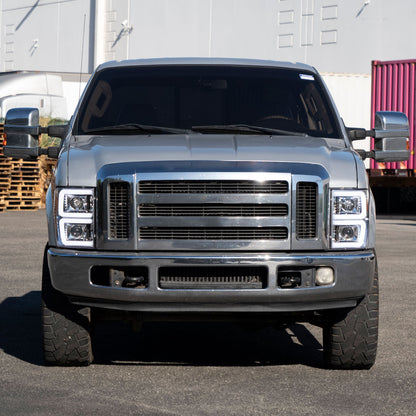 2008-2010 Ford F-250/F-350/F-450/F-550 LED Sequential Turn Signal Bar Projector Headlights (Chrome Housing/Clear Lens)