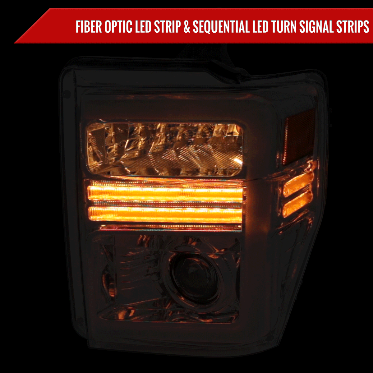 2008-2010 Ford F-250/F-350/F-450/F-550 Super Duty Projector Headlights w/ LED Sequential Turn Signal (Chrome Housing/Clear Lens)
