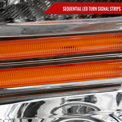 2008-2010 Ford F-250/F-350/F-450/F-550 Super Duty Projector Headlights w/ LED Sequential Turn Signal (Chrome Housing/Clear Lens)