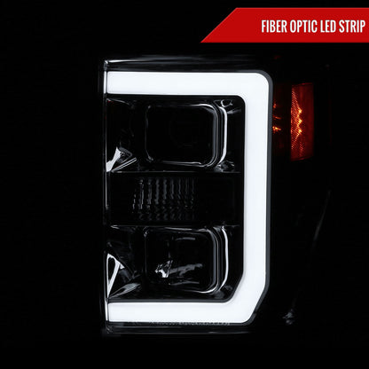 2008-2010 Ford F-250 F-350 F-450 LED C-Bar Projector Headlight (Chrome Housing/Clear Lens)