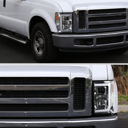 2008-2010 Ford F-250 F-350 F-450 LED C-Bar Projector Headlight (Chrome Housing/Clear Lens)